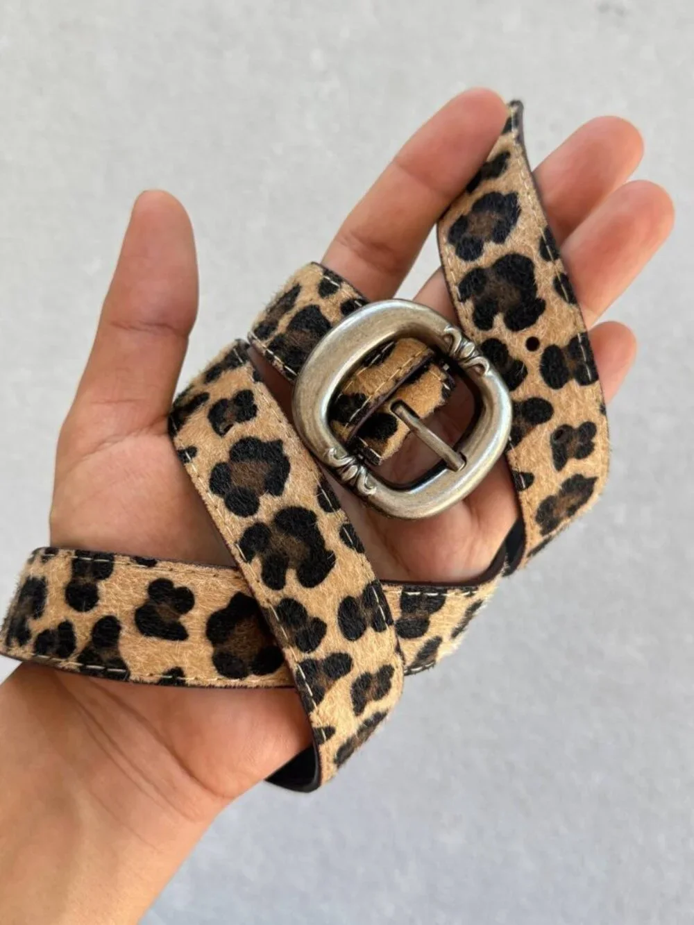Leopard Print Hair-On Texture Statement Belt